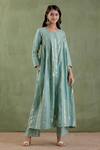 Buy_Musal_Blue 100% Cotton Metallic Striped Round Padmini Anarkali Set _Online_at_Aza_Fashions