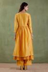 Shop_Musal_Yellow Chanderi, 100% Cotton Metallic Striped Round Padmavati Angarkha Kurta Set_at_Aza_Fashions