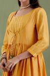 Musal_Yellow Chanderi, 100% Cotton Metallic Striped Round Padmavati Angarkha Kurta Set_at_Aza_Fashions