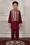 Buy_Arihant Rai Sinha_Purple Silk Stripe Pattern Bundi And Kurta Set _at_Aza_Fashions