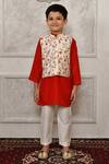 Petite Pomme_Multi Color Silk Embroidery Floral Printed Bundi And Kurta Set_Online_at_Aza_Fashions