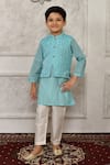 Buy_Arihant Rai Sinha_Blue Silk Woven Floral Bundi And Kurta Set _at_Aza_Fashions