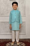 Arihant Rai Sinha_Blue Silk Woven Floral Bundi And Kurta Set _Online_at_Aza_Fashions