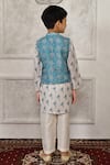 Shop_Arihant Rai Sinha_Blue Silk Printed Floral Bundi And Kurta Set _at_Aza_Fashions