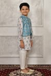 Arihant Rai Sinha_Blue Silk Printed Floral Bundi And Kurta Set _Online_at_Aza_Fashions