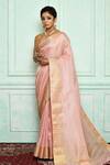 Buy_Arihant Rai Sinha_Pink Checked Zari Linen Saree_at_Aza_Fashions