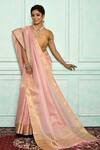 Arihant Rai Sinha_Pink Checked Zari Linen Saree_Online_at_Aza_Fashions