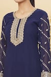 Shop_Samyukta Singhania_Blue Faux Georgette Lining Shantoon Embroidered Floral Round Kurta Palazzo Set _Online_at_Aza_Fashions