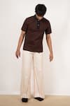 Buy_Leh Studios_Brown 100% Cotton Pique Knit Plain Hand Creased Polo T-shirt  _at_Aza_Fashions