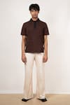 Leh Studios_Brown 100% Cotton Pique Knit Plain Hand Creased Polo T-shirt  _Online_at_Aza_Fashions