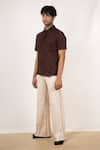 Buy_Leh Studios_Brown 100% Cotton Pique Knit Plain Hand Creased Polo T-shirt  _Online_at_Aza_Fashions