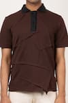 Shop_Leh Studios_Brown 100% Cotton Pique Knit Plain Hand Creased Polo T-shirt  _Online_at_Aza_Fashions