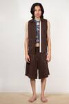 Buy_Leh Studios_Brown Cotton Pique Knit Sand Sleeveless Contrast Stripe Vest_at_Aza_Fashions