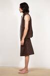 Shop_Leh Studios_Brown 100% Cotton Pique Knit Sand Sleeveless Contrast Stripe Vest  _at_Aza_Fashions