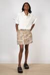 Buy_Leh Studios_Beige Canvas Linen Patch Work Peekaboo Skorts_at_Aza_Fashions