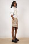 Leh Studios_Beige Canvas Linen Patch Work Peekaboo Skorts_Online_at_Aza_Fashions