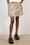Shop_Leh Studios_Beige Canvas Linen Patch Work Peekaboo Skorts_Online_at_Aza_Fashions