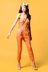 Buy_Nitara Dhanraj Label_Orange Thin Jute Silk One Shoulder Sheer Panel Jumpsuit_at_Aza_Fashions