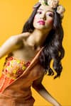 Nitara Dhanraj Label_Orange Thin Jute Silk One Shoulder Sheer Panel Jumpsuit_Online_at_Aza_Fashions