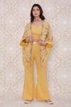 Buy_Inej_Yellow Rayon Flex Embroidered Floral Kimono Open And Pant Set  _at_Aza_Fashions