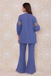 Shop_Inej_Blue Rayon Flex Floral, Sequin Round Top And Bell Bottom Pant Set_at_Aza_Fashions