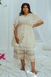 Buy_Latha Puttanna_White Hand Woven Cotton Notched Satvi Kaftan _at_Aza_Fashions