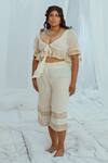 Buy_Latha Puttanna_White Hand Woven Cotton Floral Motifs Plunge V Neck Geeti Blouse _at_Aza_Fashions