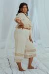 Latha Puttanna_White Hand Woven Cotton Floral Motifs Plunge V Neck Geeti Blouse _Online_at_Aza_Fashions