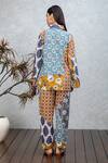 Shop_Rhe-Ana_Brown Cotton Floral , Geometric Straight Cyan Shirt And Pant Set _at_Aza_Fashions