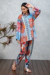 Rhe-Ana_Orange Cotton Printed Floral Straight Collar Shirt And Pant Set _Online_at_Aza_Fashions