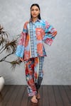 Buy_Rhe-Ana_Orange Cotton Printed Floral Straight Collar Shirt And Pant Set _Online_at_Aza_Fashions