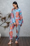 Shop_Rhe-Ana_Orange Cotton Printed Floral Straight Collar Shirt And Pant Set _Online_at_Aza_Fashions