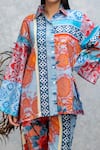 Rhe-Ana_Orange Cotton Printed Floral Straight Collar Shirt And Pant Set _at_Aza_Fashions