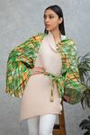 Buy_Rhe-Ana_Green Flap Collar Mari Printed Wrap Cape _Online_at_Aza_Fashions
