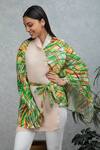 Rhe-Ana_Green Flap Collar Mari Printed Wrap Cape _at_Aza_Fashions