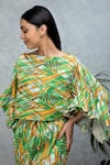 Rhe-Ana_Green Pleated Abstract Print Boat Neck Cynthia Cape _Online_at_Aza_Fashions