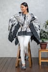 Rhe-Ana_Grey Pleated Printed Floral Round Amur Cape  _Online_at_Aza_Fashions