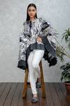 Buy_Rhe-Ana_Grey Pleated Printed Floral Round Amur Cape  _Online_at_Aza_Fashions