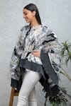 Rhe-Ana_Grey Pleated Printed Floral Round Amur Cape  _at_Aza_Fashions