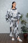 Rhe-Ana_Grey Pleated Printed Floral Boat Neck Gia Cape And Pant Set  _Online_at_Aza_Fashions