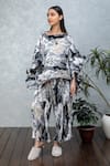 Buy_Rhe-Ana_Grey Pleated Printed Floral Boat Neck Gia Cape And Pant Set  _Online_at_Aza_Fashions