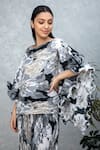 Rhe-Ana_Grey Pleated Printed Floral Boat Neck Gia Cape And Pant Set  _at_Aza_Fashions