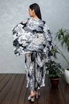 Shop_Rhe-Ana_Grey Pleated Printed Floral Boat Neck Gia Cape  _at_Aza_Fashions