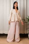 Buy_Shiori_Pink Slub Chanderi Plain Flared Pant _at_Aza_Fashions