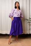 Buy_Shiori_Purple Cotton Silk Printed Bougainvillea V Neck Shirt _Online_at_Aza_Fashions