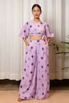 Buy_Shiori_Purple Slub Chanderi Printed Floral Motifs V Neck Garden Crop Top _at_Aza_Fashions