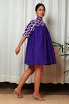 Buy_Shiori_Purple Cotton Silk Printed Floral Motifs Stand Collar Dress _at_Aza_Fashions