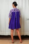 Shop_Shiori_Purple Cotton Silk Printed Floral Motifs Stand Collar Dress _at_Aza_Fashions