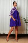 Buy_Shiori_Purple Cotton Silk Printed Floral Motifs Stand Collar Dress _Online_at_Aza_Fashions