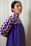 Shop_Shiori_Purple Cotton Silk Printed Floral Motifs Stand Collar Dress _Online_at_Aza_Fashions